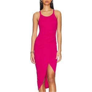 L*Space Bardot midi Dress Bougainvillea fitted jersey-knit tulip hem barbie M